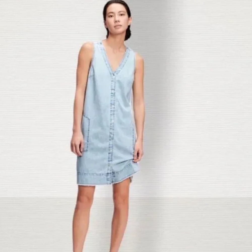 GAP Light Blue Denim V-Neck Dress